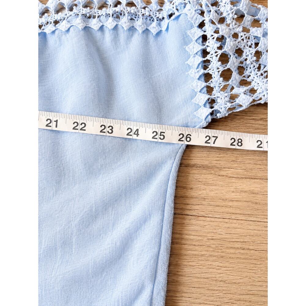 Zac & Rachel Blue Crochet Boho Blouse Size M Bell Sleeve Ruffle Top Cottagecore - Picture 3 of 6